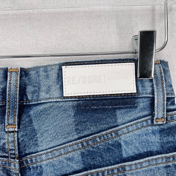 RE/DONE Jeans Womens 26 Blue Stovepipe Stripes Wash High Rise Slim Straight - Picture 9 of 14